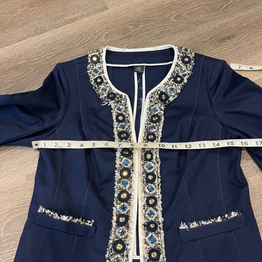 White House Black Market Navy Cropped Blazer with gems - Picture 4 of 12